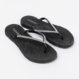 Seastar Black Flip -flops avec zircons le noir 3