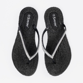 Seastar Black Flip -flops avec zircons le noir 1