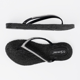 Seastar Black Flip -flops avec zircons le noir 4