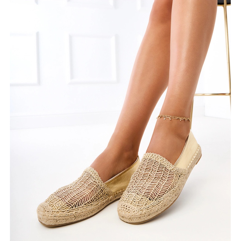 Openwork Espadrilles sur la plate-forme doré 1