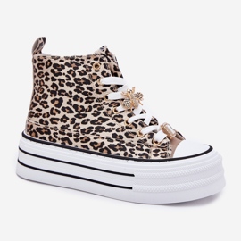 Sneakers pour femmes sur une plate-forme massive avec épingles léopard léopard d'or 4