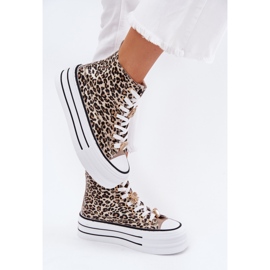 Sneakers pour femmes sur une plate-forme massive avec épingles léopard léopard d'or 3