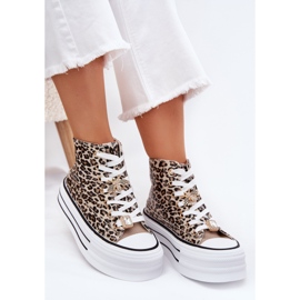 Sneakers pour femmes sur une plate-forme massive avec épingles léopard léopard d'or 6
