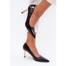 Talons hauts peints avec une pince dorée noire le noir 3
