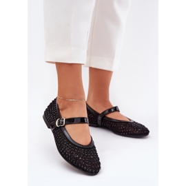 Ballerinas pour femmes décorées avec ceinture et serrer le noir 2