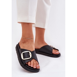 Les tongs pour femmes sur la plate-forme avec une pince dorée noire 2