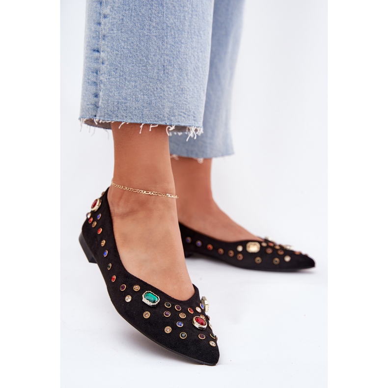 Ballerines pour femmes décorées de cristaux noirs 2