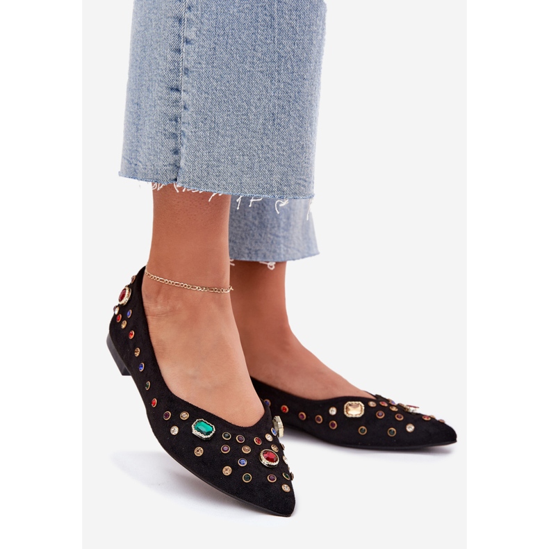 Ballerines pour femmes décorées de cristaux noirs le noir 1