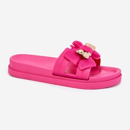 Les tongs pour femmes avec un arc et une broche dorée fuchsia rose 4
