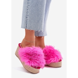 Coins féminins avec coin avec fourrure et tresse fuchsia rose 1