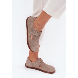 Chaussures en daim pour femmes avec une boucle beige zazoo n1261 6