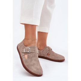 Chaussures en daim pour femmes avec une boucle beige zazoo n1261 2