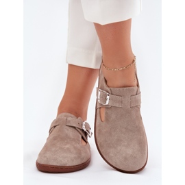 Chaussures en daim pour femmes avec une boucle beige zazoo n1261 3