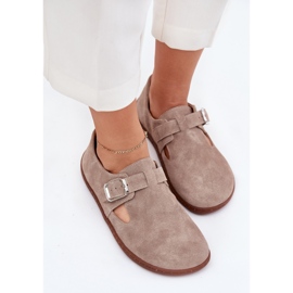 Chaussures en daim pour femmes avec une boucle beige zazoo n1261 5