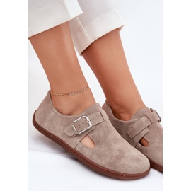 Chaussures en daim pour femmes avec une boucle beige zazoo n1261 8