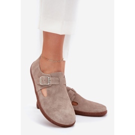 Chaussures en daim pour femmes avec une boucle beige zazoo n1261 1