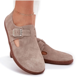 Chaussures en daim pour femmes avec une boucle beige zazoo n1261 10