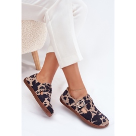 Chaussures en daim pour femmes avec un biais de bacon de boucle zazoo n1261 brun-beige 7