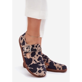 Chaussures en daim pour femmes avec un biais de bacon de boucle zazoo n1261 brun-beige 1