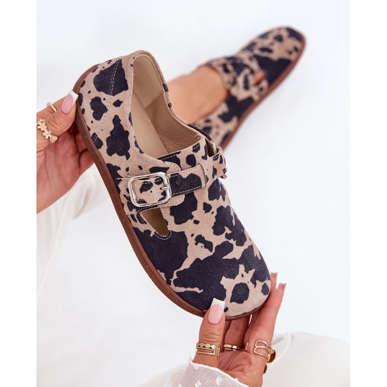 Chaussures en daim pour femmes avec un biais de bacon de boucle zazoo n1261 brun-beige 2