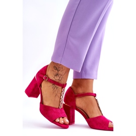 Vinceza Talons hauts en daim avec les zircons fuchsia rose 3