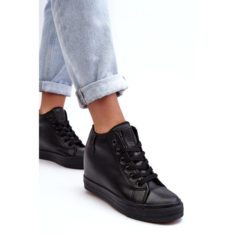 Baskets féminines sur un coin écot-cuir Big Star MM274001 noir le noir 2