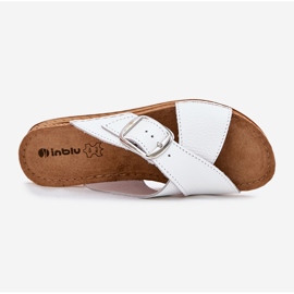 Slippers en cuir féminin avec boucle inblu vo0004gu blanc blanche 2