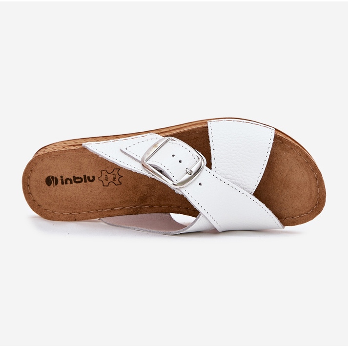 Slippers en cuir féminin avec boucle inblu vo0004gu blanc 2