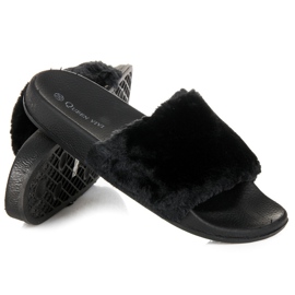 Queen Vivi Pantoufles avec fourrure noir 1