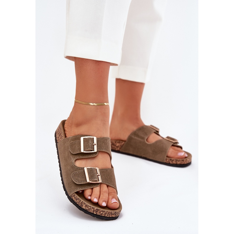 Boto Les tongs pour femmes avec des pinces dorées et un luner vert foncé 2 Boto Les tongs pour femmes avec des pinces dorées et un luner vert foncé 2