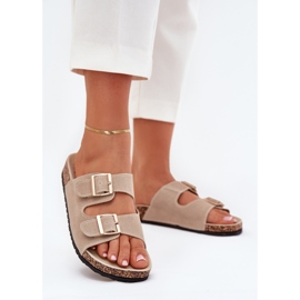 Boto Slippers pour femmes avec des pinces dorées et des coutures beige luner 2