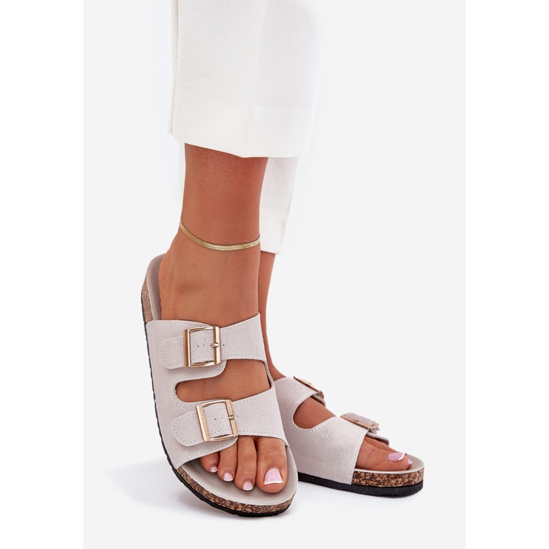 Boto Les tongs des femmes avec des pinces dorées et des coutures Grey Luner gris 1