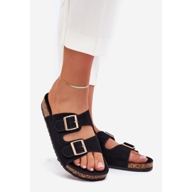 Boto Les tongs des femmes avec des pinces dorées et des coutures Luner noires 1