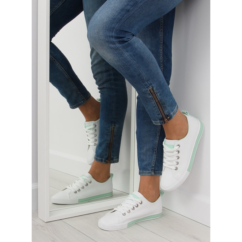 Baskets femme blanches A88-07 vert 2