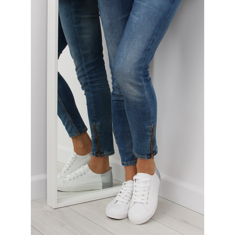 Baskets blanches bicolores BK378 Blanc / Argent 2
