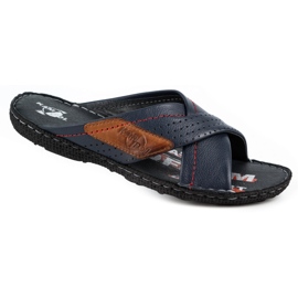 Kampol Chaussons cuir homme 216KAM bleu marine 3