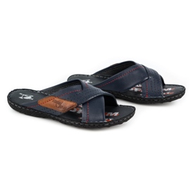 Kampol Chaussons cuir homme 216KAM bleu marine 4