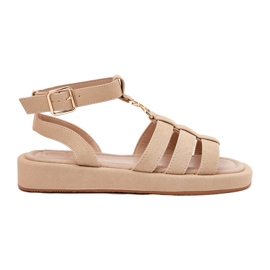 Sandales féminines sur la plate-forme avec des détails dorés beige 4
