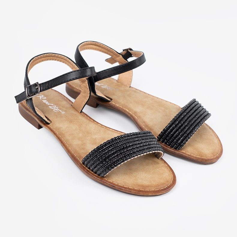 Shelvt Sandales noires sur une semelle plate 1