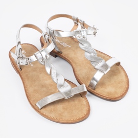 Shelvt Sandales d'argent pour femmes sur une semelle plate 1 Shelvt Sandales d'argent pour femmes sur une semelle plate 1