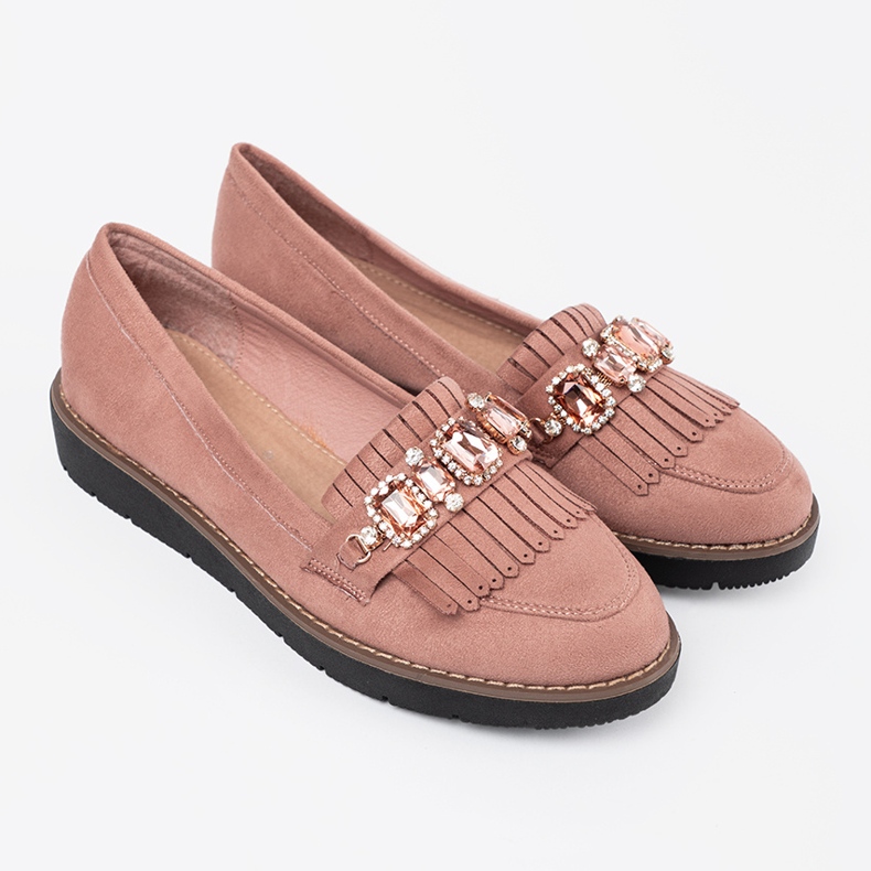 Seastar Mocassins en daim rose avec cristaux décoratifs 1