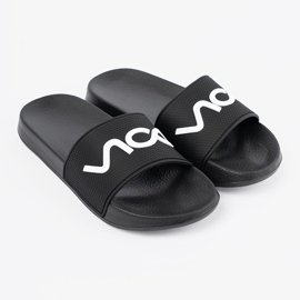 Shelvt Black Flip -flops avec l'inscription noir 1