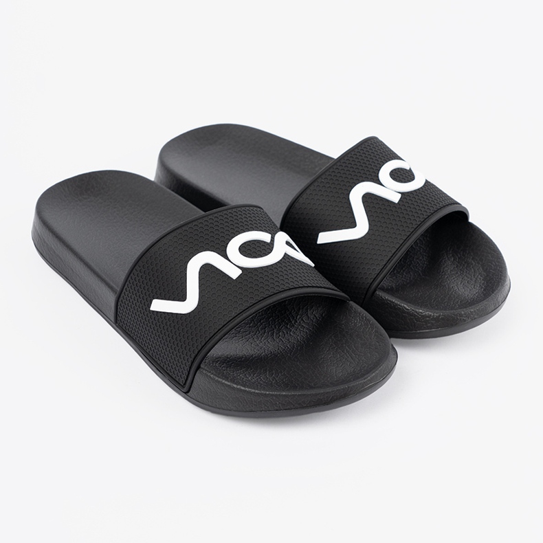 Shelvt Black Flip -flops avec l'inscription noir 1
