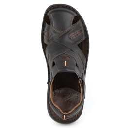 KOMODO Sandales en cuir pour hommes avec velcro 523K, noires 4