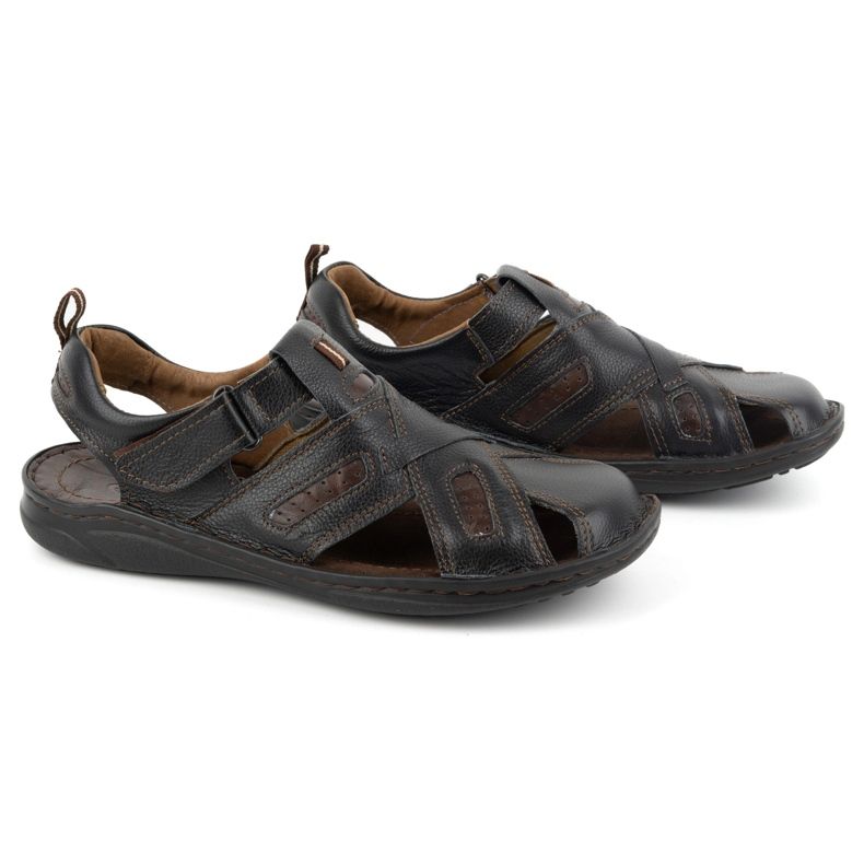 KOMODO Sandales en cuir pour hommes avec velcro 523K, noires le noir 2 KOMODO Sandales en cuir pour hommes avec velcro 523K, noires le noir 2