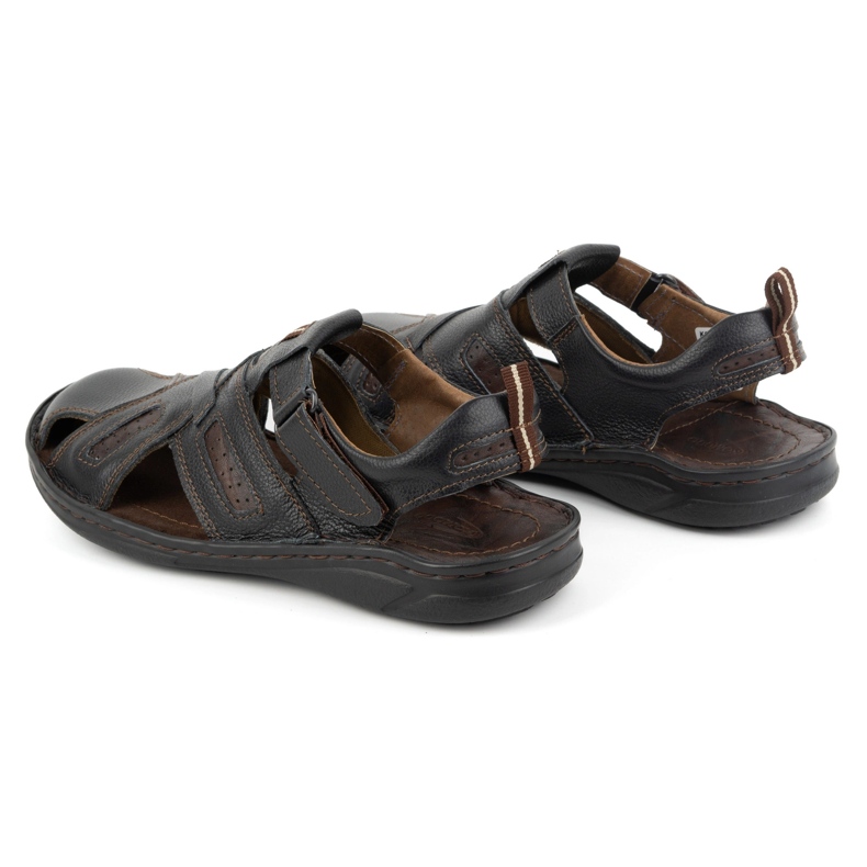 KOMODO Sandales en cuir pour hommes avec velcro 523K, noires 3