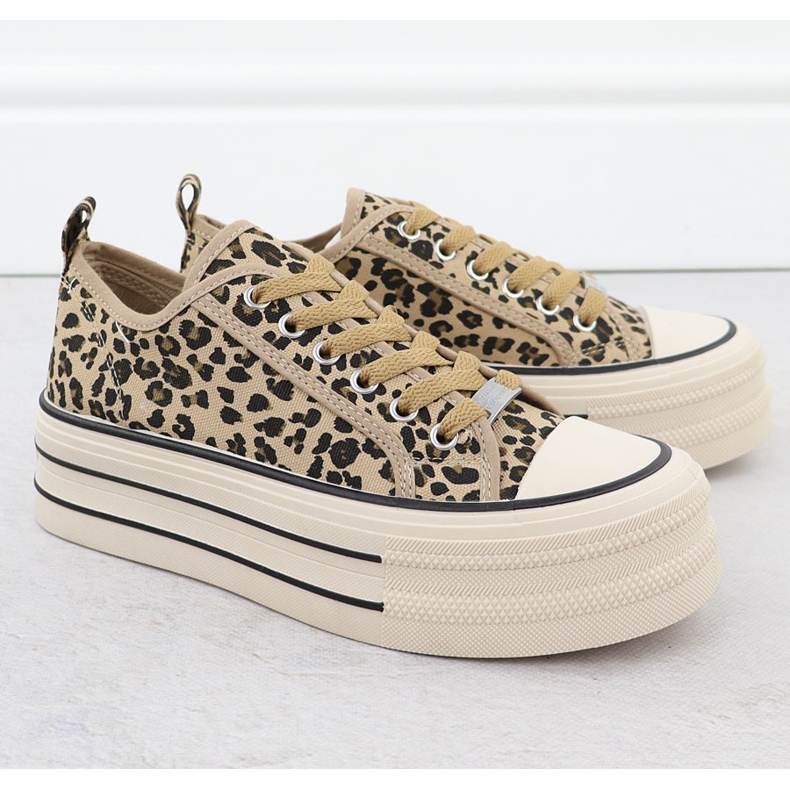 Baskets basses sur une plate-forme léopard beige News 9157 2