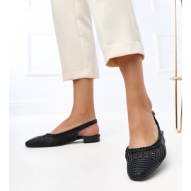 Ballerines de travail ouvert noir avec un talon de veille exposé le noir 4