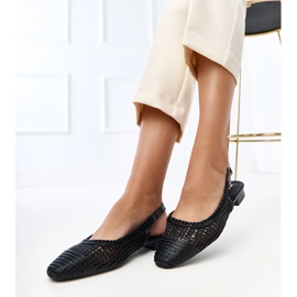 Ballerines de travail ouvert noir avec un talon de veille exposé le noir 2