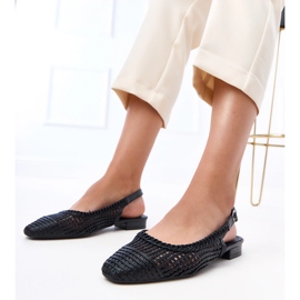 Ballerines de travail ouvert noir avec un talon de veille exposé le noir 1